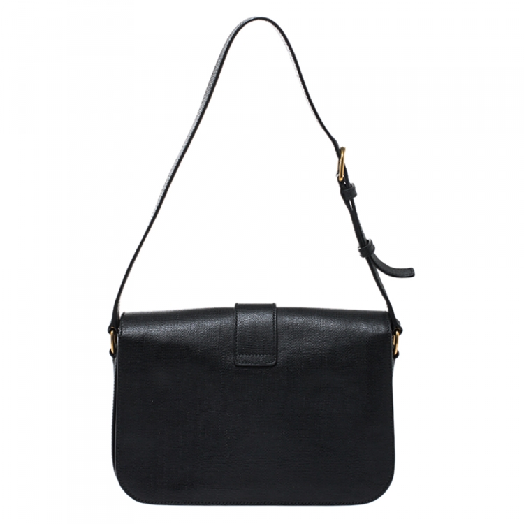 Pre Owned Saint Laurent Black Textured Leather Large Chyc Shoulder Bag