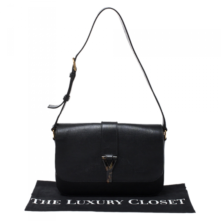 Pre Owned Saint Laurent Black Textured Leather Large Chyc Shoulder Bag