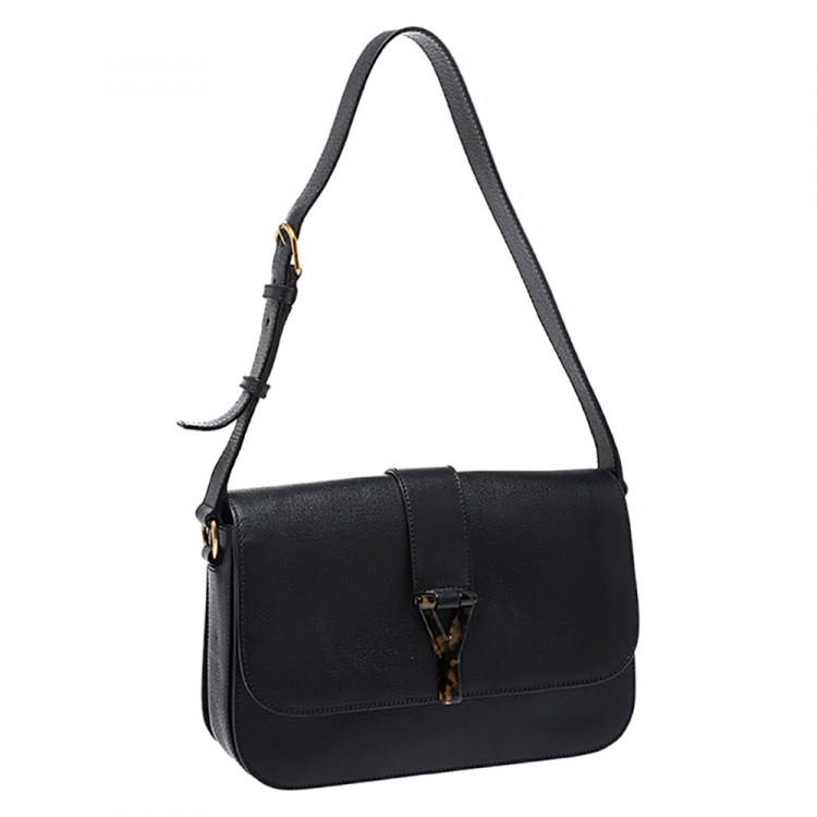 Pre Owned Saint Laurent Black Textured Leather Large Chyc Shoulder Bag