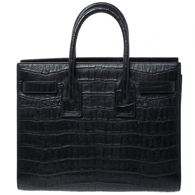 Pre Owned Saint Laurent Black Croc Embossed Leather Small Classic Sac De Jour Tote