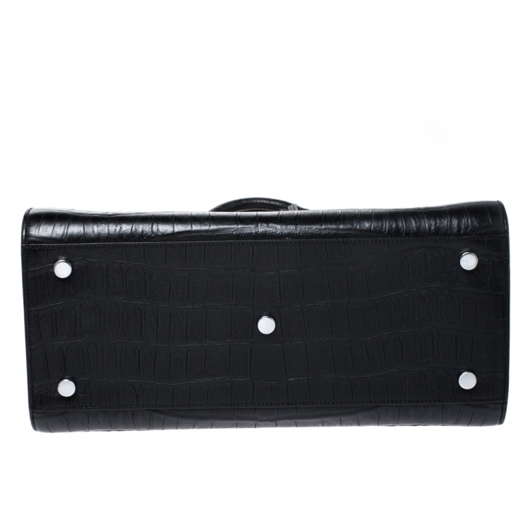 Pre Owned Saint Laurent Black Croc Embossed Leather Small Classic Sac De Jour Tote
