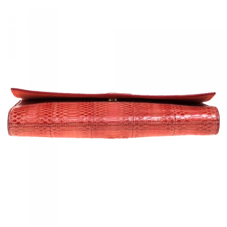 Pre Owned Saint Laurent Red Python Belle De Jour Flap Clutch