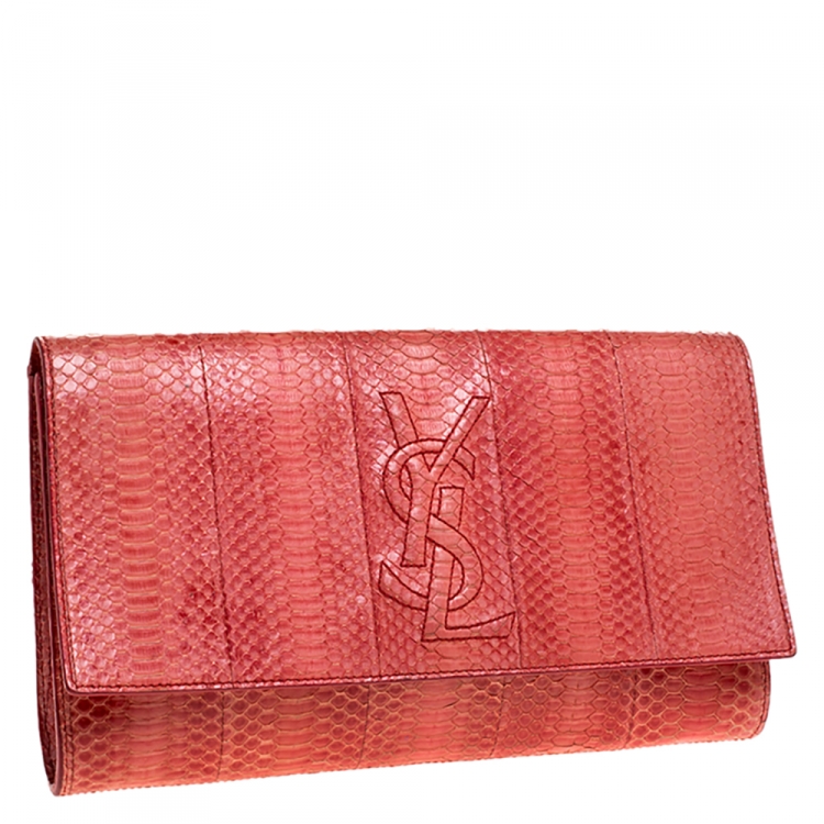 Pre Owned Saint Laurent Red Python Belle De Jour Flap Clutch