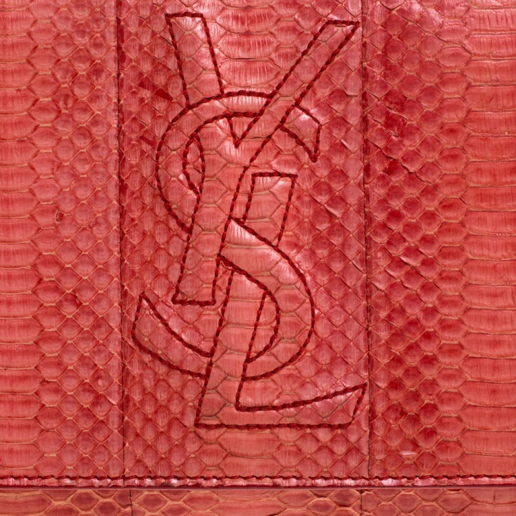 Pre Owned Saint Laurent Red Python Belle De Jour Flap Clutch