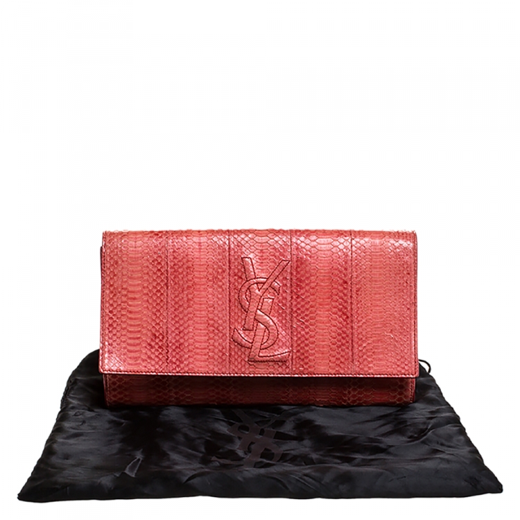 Pre Owned Saint Laurent Red Python Belle De Jour Flap Clutch