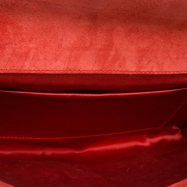 Pre Owned Saint Laurent Red Python Belle De Jour Flap Clutch