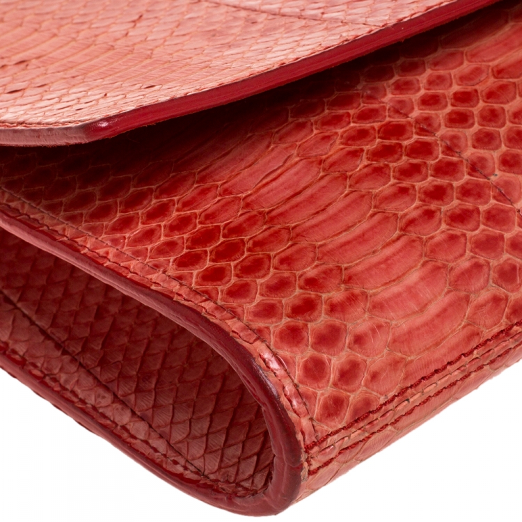 Pre Owned Saint Laurent Red Python Belle De Jour Flap Clutch