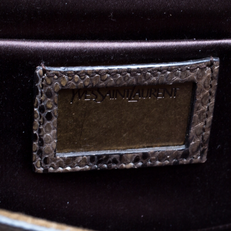 Pre Owned Saint Laurent Beige Python Large Chyc Clutch