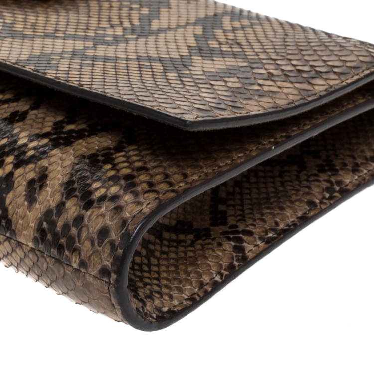 Pre Owned Saint Laurent Beige Python Large Chyc Clutch