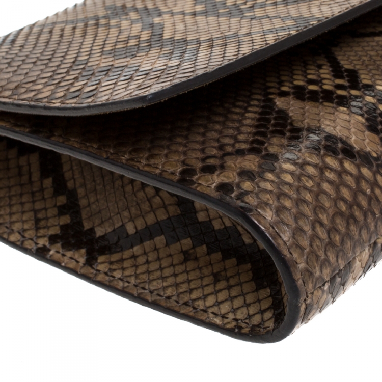 Pre Owned Saint Laurent Beige Python Large Chyc Clutch