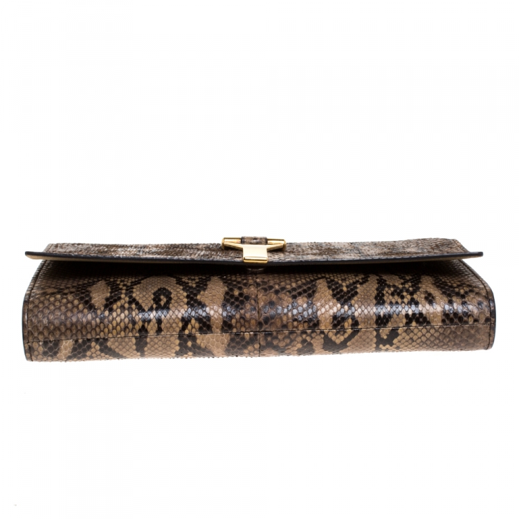 Pre Owned Saint Laurent Beige Python Large Chyc Clutch
