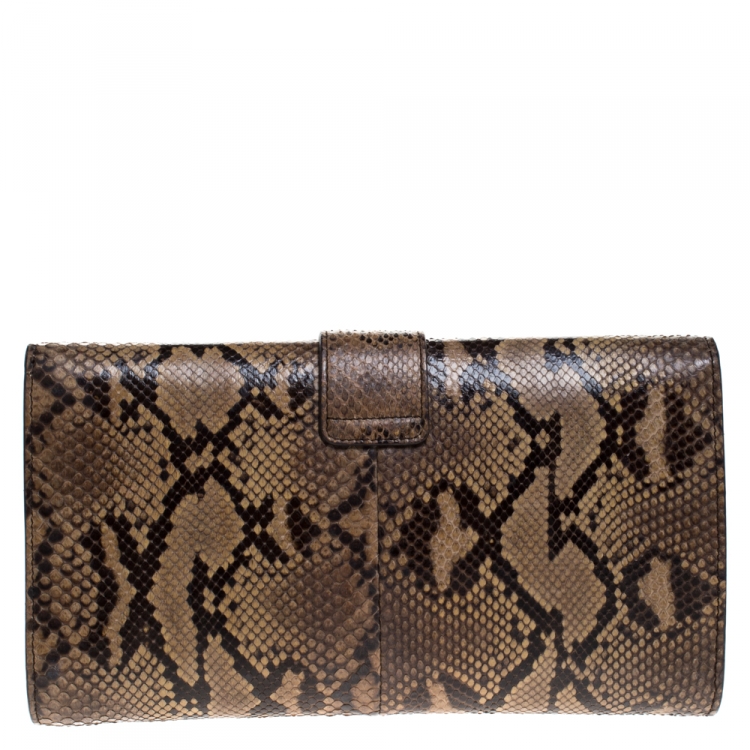 Pre Owned Saint Laurent Beige Python Large Chyc Clutch