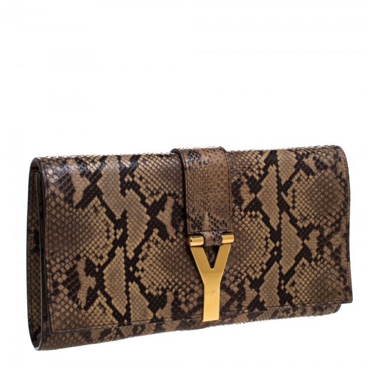 Pre Owned Saint Laurent Beige Python Large Chyc Clutch