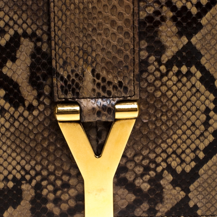 Pre Owned Saint Laurent Beige Python Large Chyc Clutch
