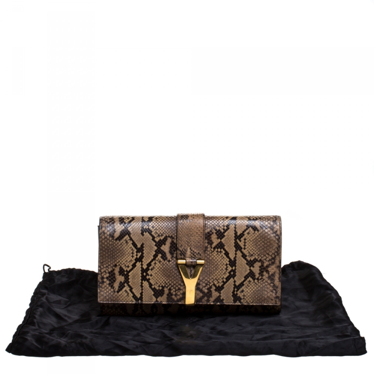 Pre Owned Saint Laurent Beige Python Large Chyc Clutch