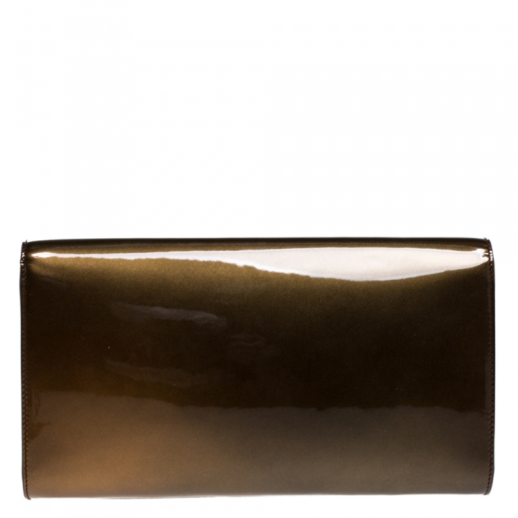 Pre Owned Saint Laurent Brown Patent Leather Belle De Jour Flap Clutch