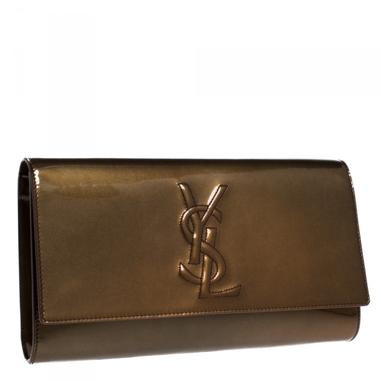 Pre Owned Saint Laurent Brown Patent Leather Belle De Jour Flap Clutch