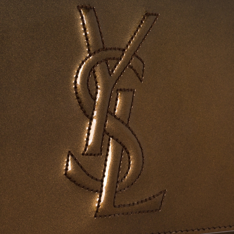 Pre Owned Saint Laurent Brown Patent Leather Belle De Jour Flap Clutch