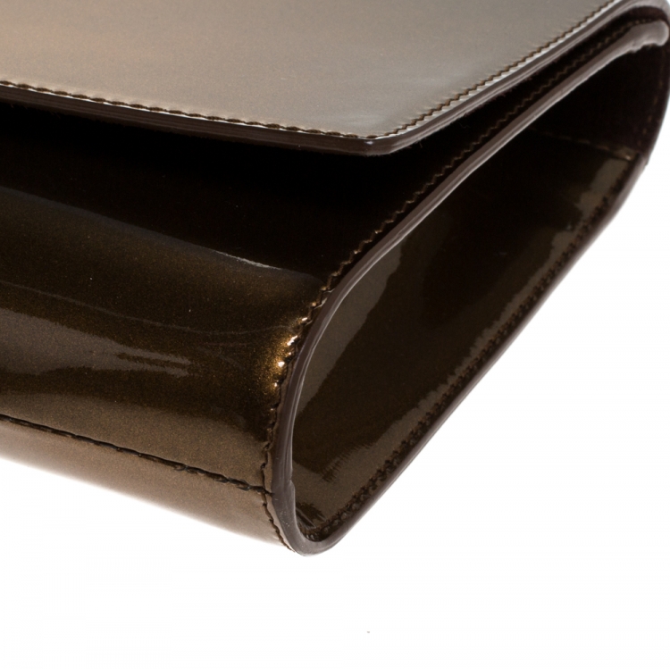 Pre Owned Saint Laurent Brown Patent Leather Belle De Jour Flap Clutch