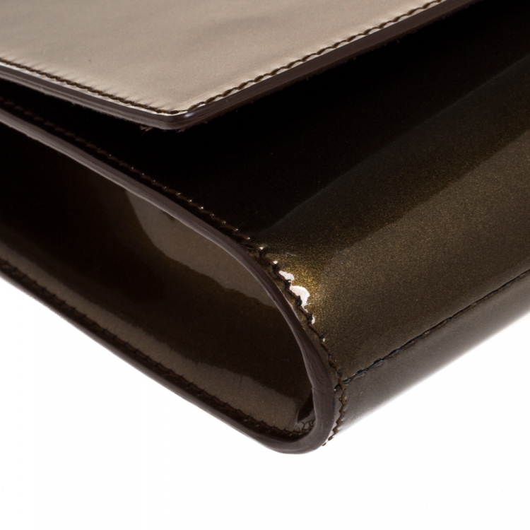 Pre Owned Saint Laurent Brown Patent Leather Belle De Jour Flap Clutch