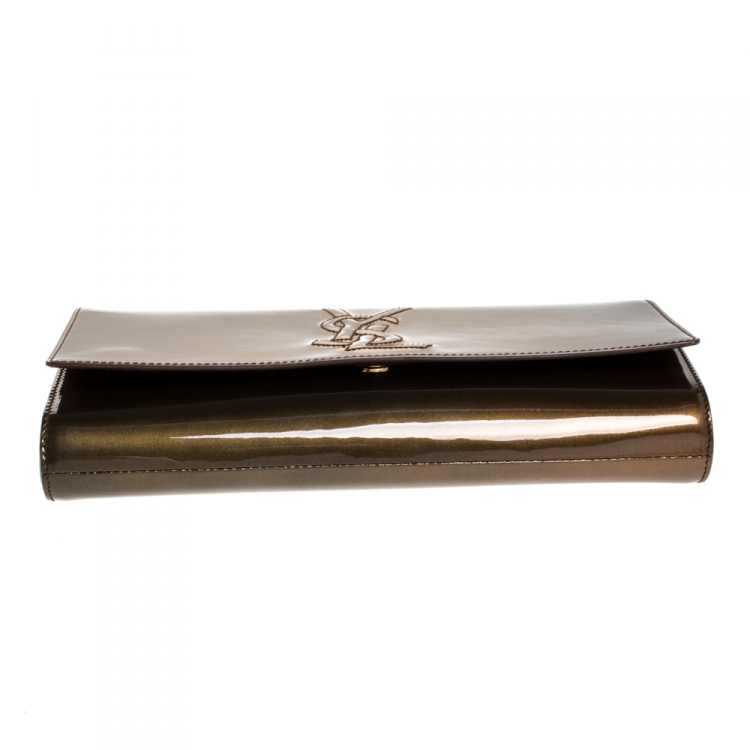 Pre Owned Saint Laurent Brown Patent Leather Belle De Jour Flap Clutch