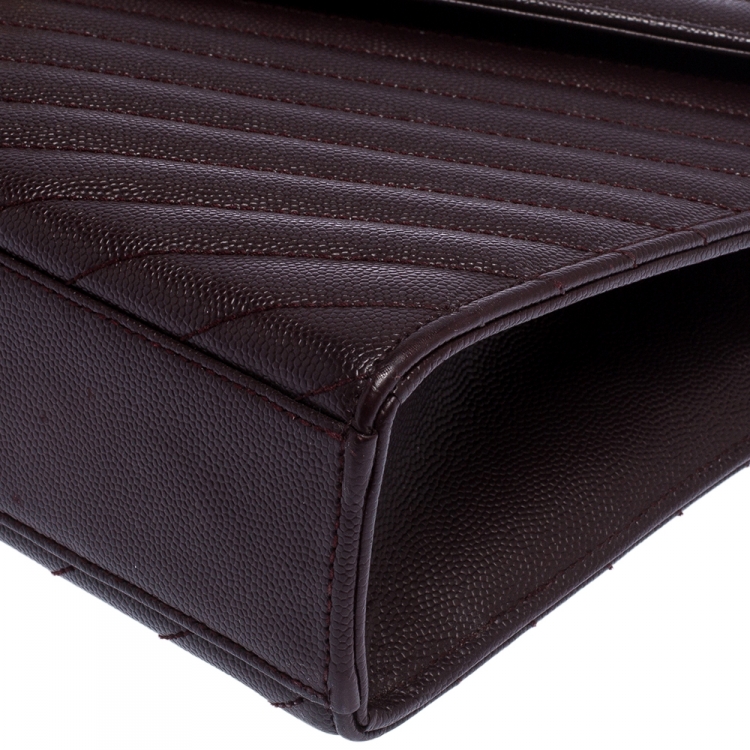 Pre Owned Saint Laurent Burgundy Leather Monogram Envelope Shoulder Bag