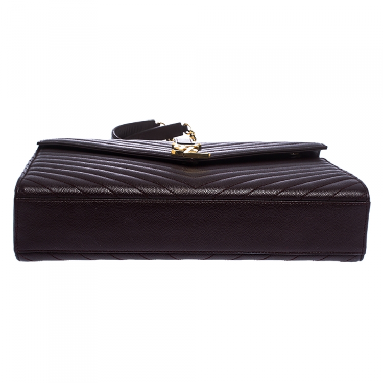 Pre Owned Saint Laurent Burgundy Leather Monogram Envelope Shoulder Bag