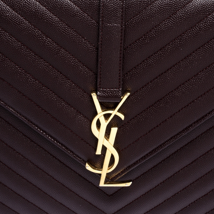 Pre Owned Saint Laurent Burgundy Leather Monogram Envelope Shoulder Bag