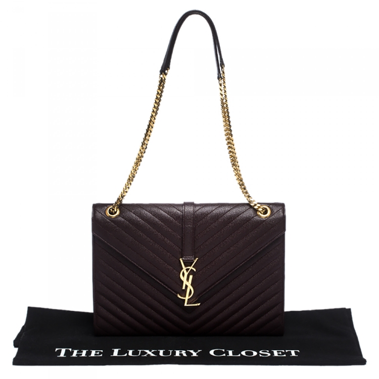 Pre Owned Saint Laurent Burgundy Leather Monogram Envelope Shoulder Bag