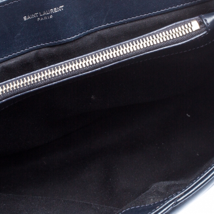 Pre Owned Saint Laurent Blue Matelasse Leather Medium Lou Lou Shoulder Bag