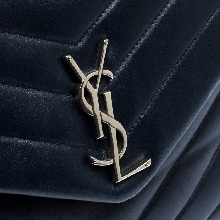 Pre Owned Saint Laurent Blue Matelasse Leather Medium Lou Lou Shoulder Bag