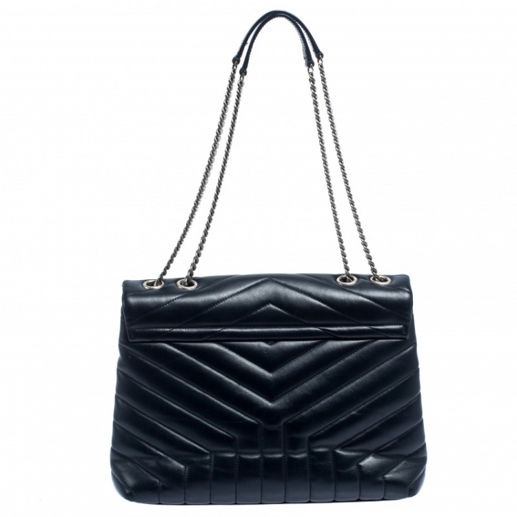 Pre Owned Saint Laurent Blue Matelasse Leather Medium Lou Lou Shoulder Bag
