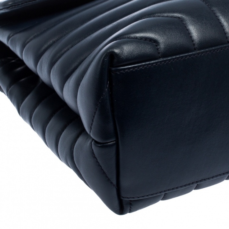 Pre Owned Saint Laurent Blue Matelasse Leather Medium Lou Lou Shoulder Bag