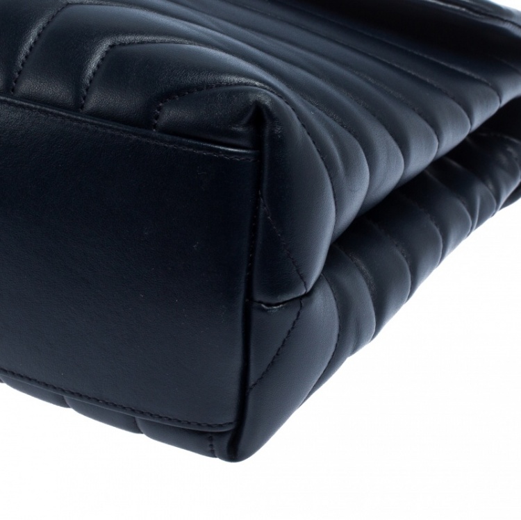 Pre Owned Saint Laurent Blue Matelasse Leather Medium Lou Lou Shoulder Bag