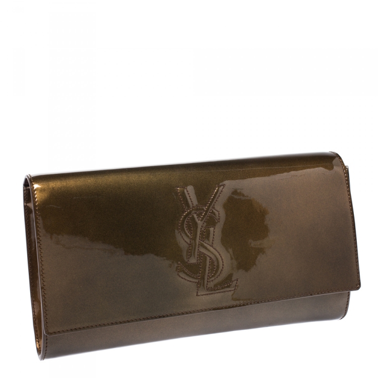 Pre Owned Saint Laurent Brown Patent Leather Belle De Jour Flap Clutch