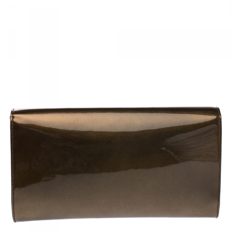 Pre Owned Saint Laurent Brown Patent Leather Belle De Jour Flap Clutch