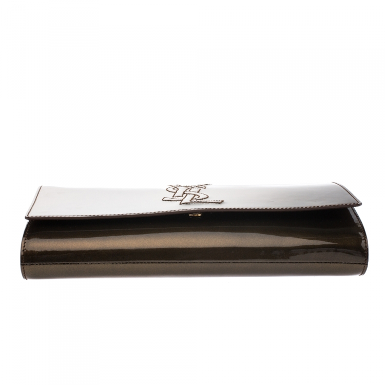 Pre Owned Saint Laurent Brown Patent Leather Belle De Jour Flap Clutch