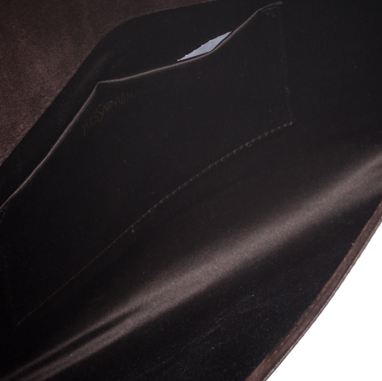 Pre Owned Saint Laurent Brown Patent Leather Belle De Jour Flap Clutch