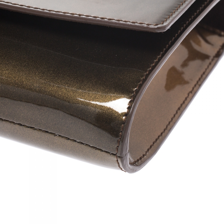 Pre Owned Saint Laurent Brown Patent Leather Belle De Jour Flap Clutch