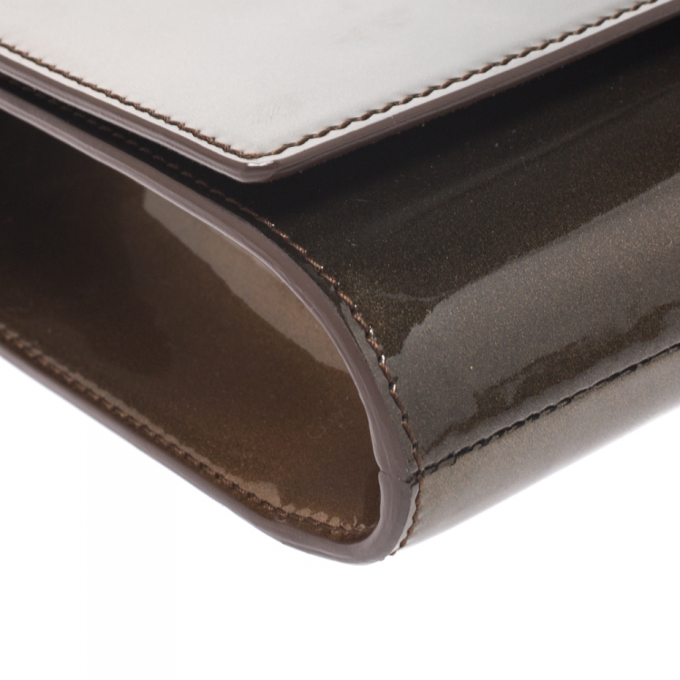 Pre Owned Saint Laurent Brown Patent Leather Belle De Jour Flap Clutch