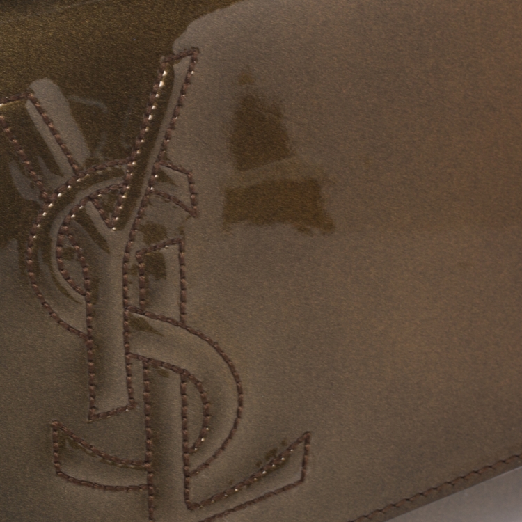 Pre Owned Saint Laurent Brown Patent Leather Belle De Jour Flap Clutch