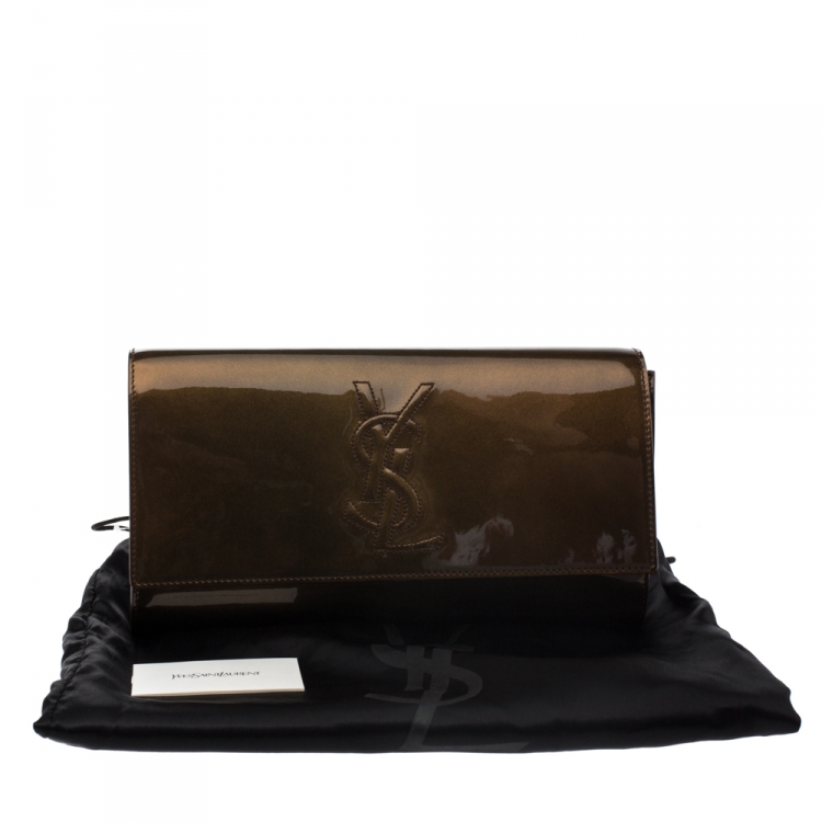 Pre Owned Saint Laurent Brown Patent Leather Belle De Jour Flap Clutch