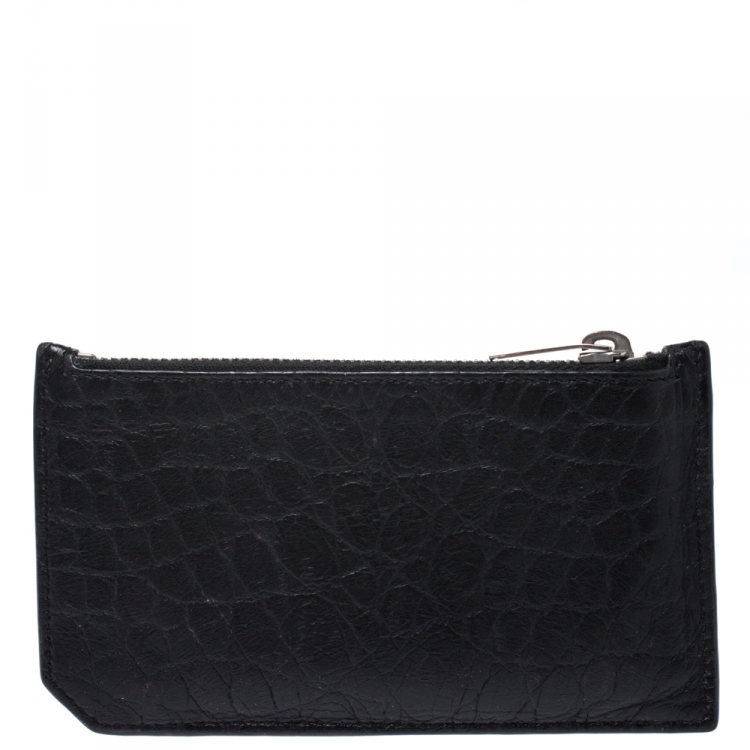 Pre Owned Saint Laurent Black Croc Embossed Leather Zipped Fragments Credit Case