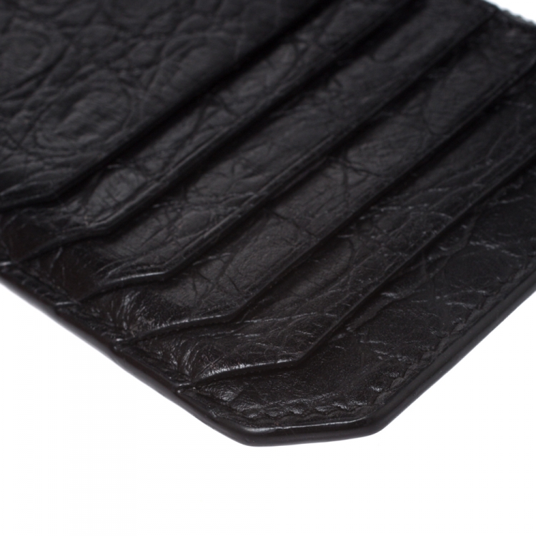 Pre Owned Saint Laurent Black Croc Embossed Leather Zipped Fragments Credit Case