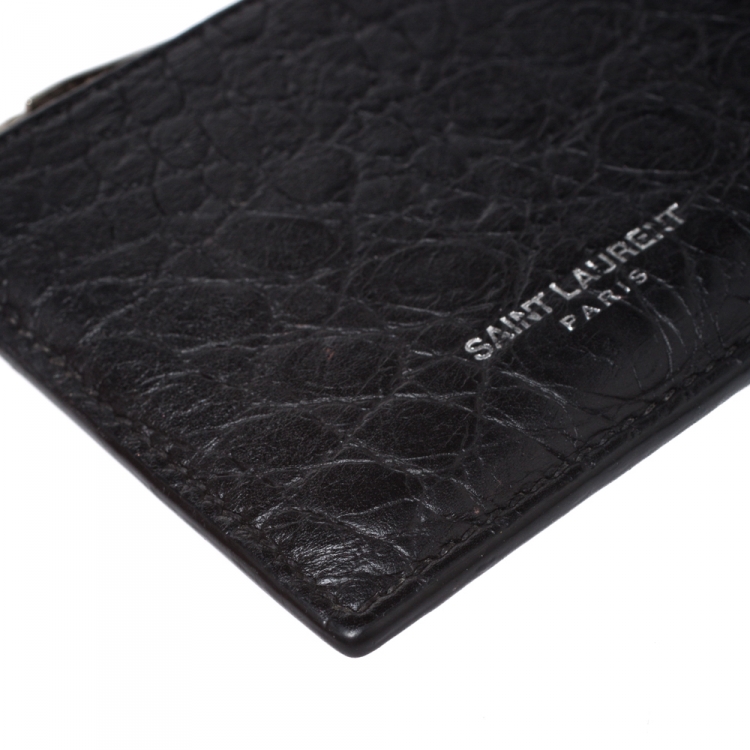 Pre Owned Saint Laurent Black Croc Embossed Leather Zipped Fragments Credit Case