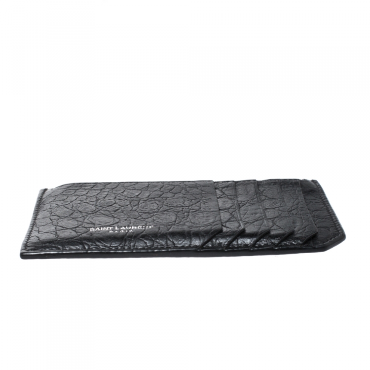 Pre Owned Saint Laurent Black Croc Embossed Leather Zipped Fragments Credit Case