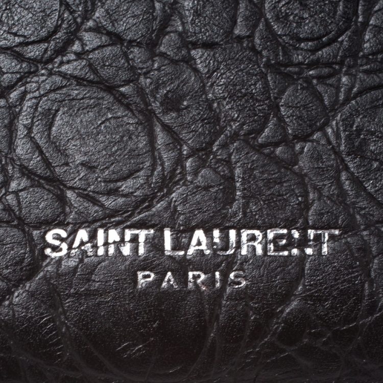 Pre Owned Saint Laurent Black Croc Embossed Leather Zipped Fragments Credit Case