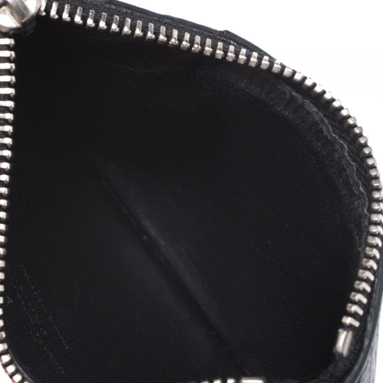 Pre Owned Saint Laurent Black Croc Embossed Leather Zipped Fragments Credit Case