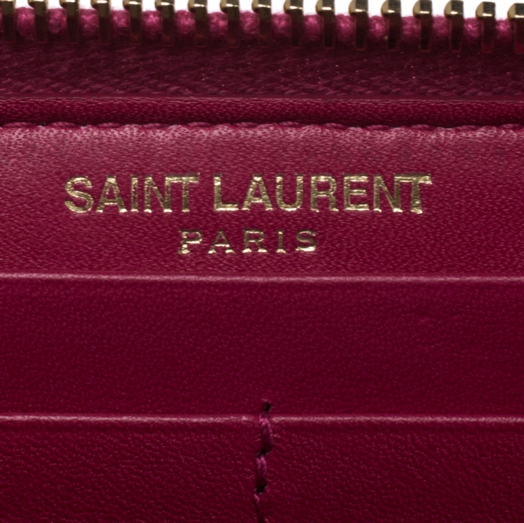 Pre Owned Saint Laurent Fuchsia Patent Leather Zip Around Wallet 