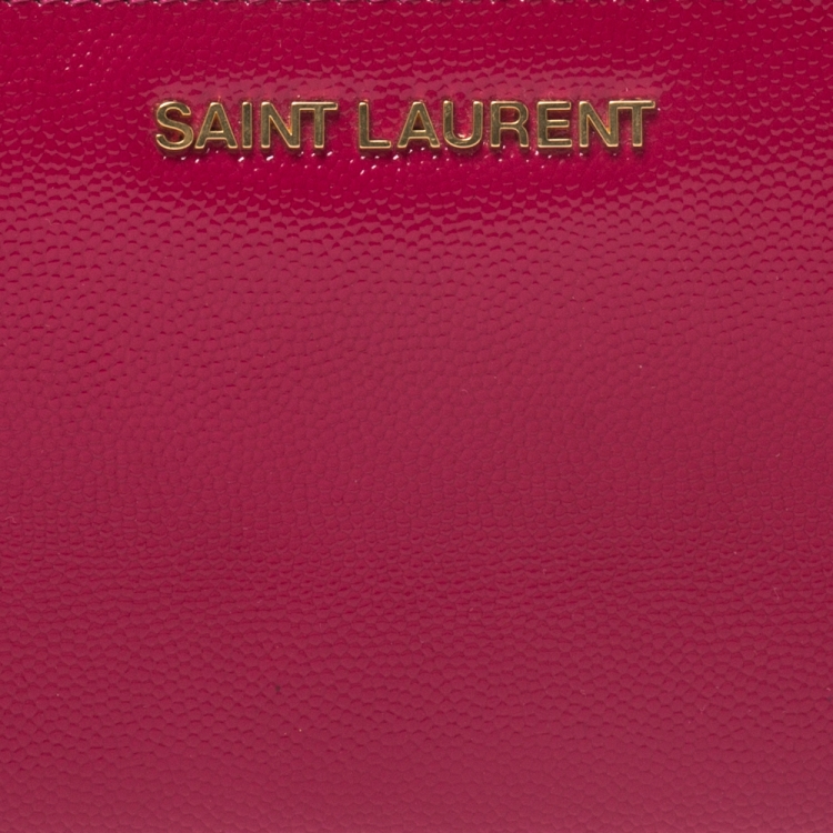 Pre Owned Saint Laurent Fuchsia Patent Leather Zip Around Wallet 
